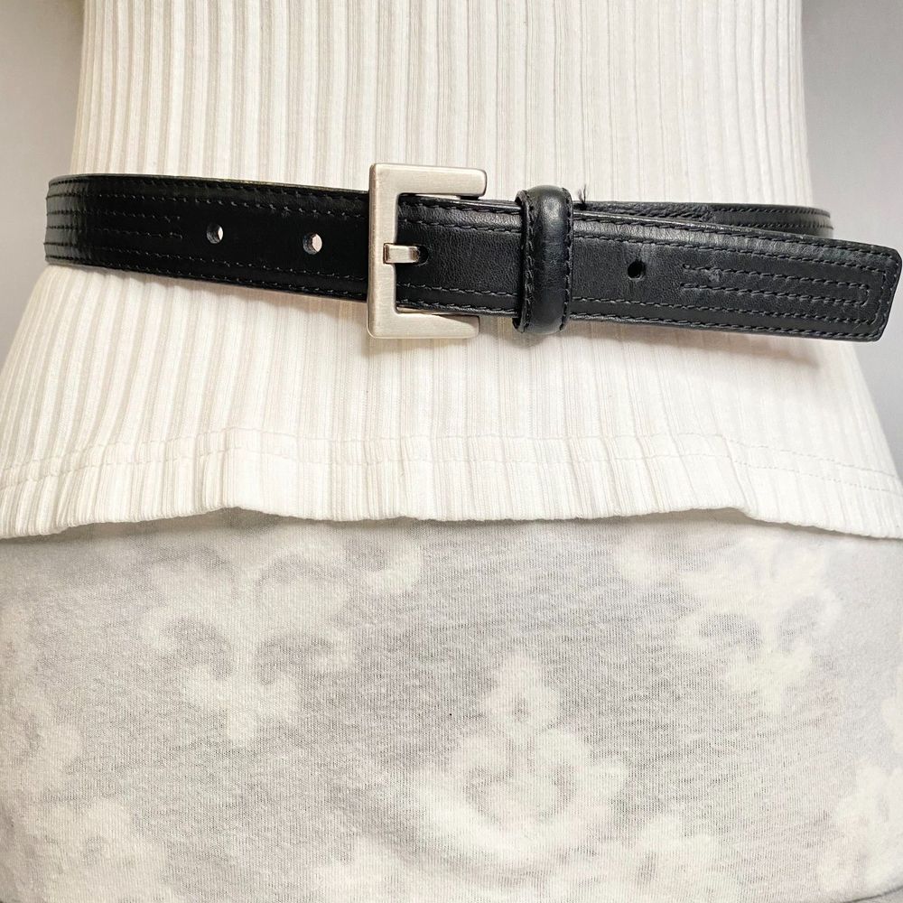 💎Dockers Belt Medium Black Full Grain Leather Mulit Linear Stitch Detail